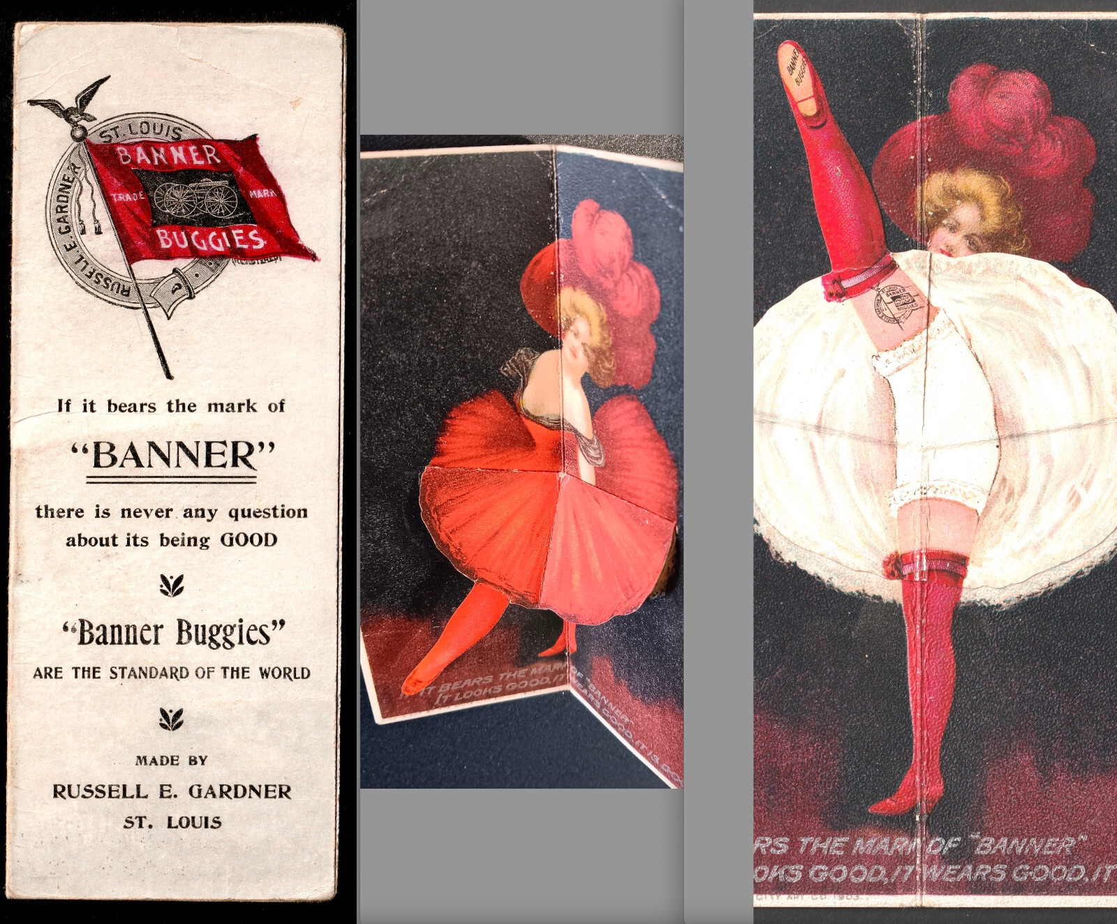 Banner Buggy St Louis Pop-Up 3D Can-Can Kicker Novelty Farm Trade Card SR.fr.bw