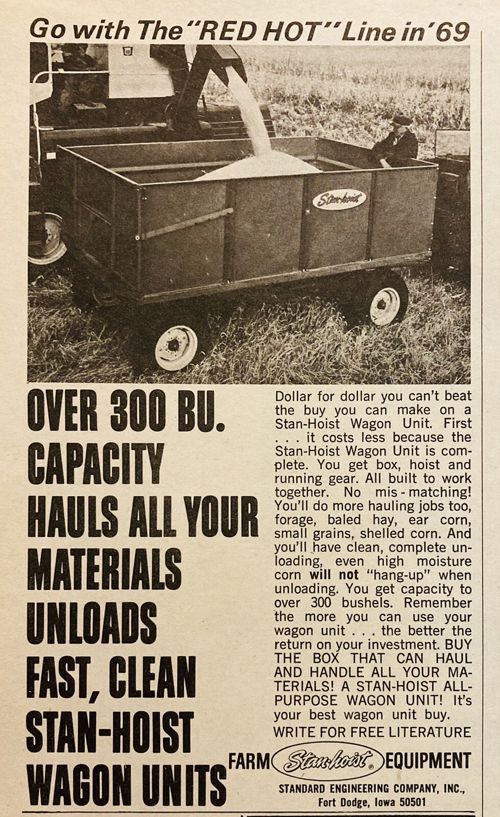 1969 AD.(XH78)~STANDARD ENGINEERING CO. FORT DODGE, IOWA. STAN-HOIST FARM WAGONS