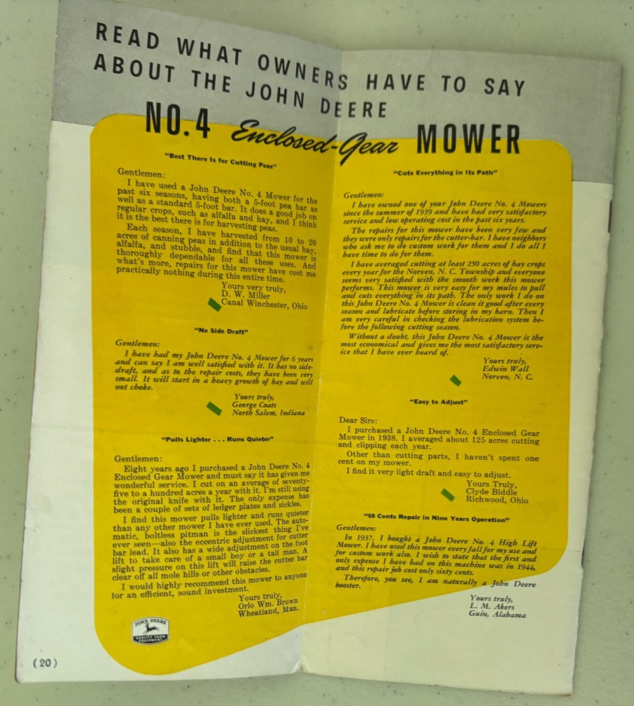 John Deere No. 4 Enclosed Gear Mower For 1949 Brochure DCPA26