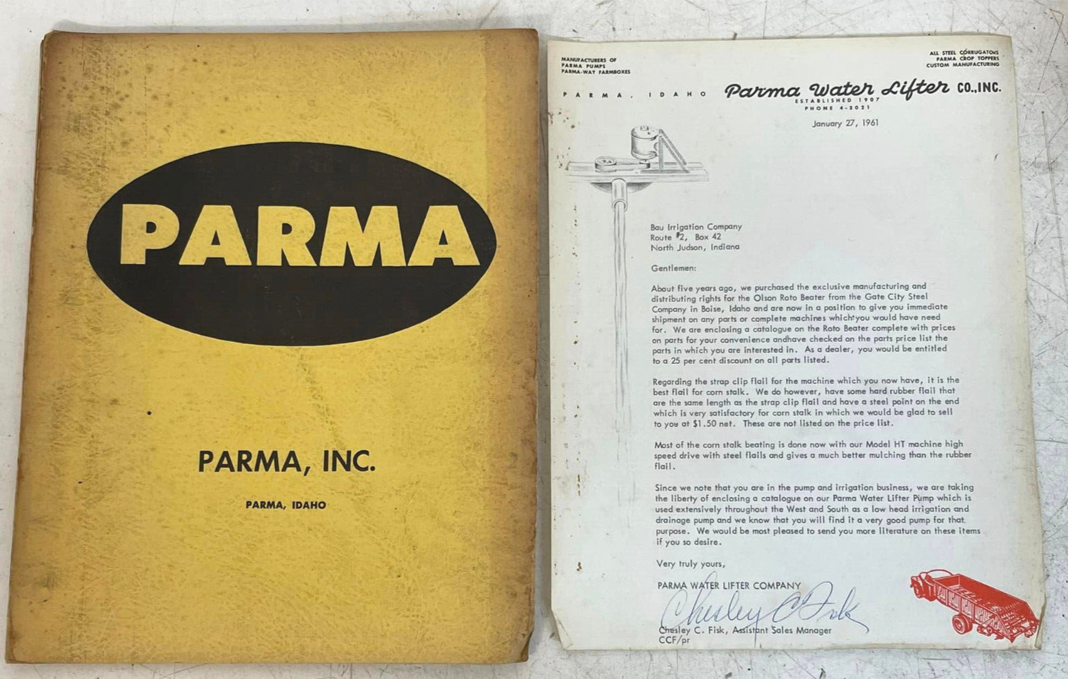 Vintage Parma Farm Water Lifter / Pump Brochure and Manual Folder w Price Lists