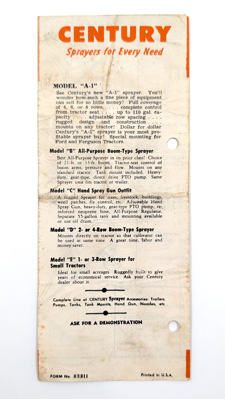 Vintage Century Boomless Power Jet Sprayer Leaflet – Brochure – Form No. 82211