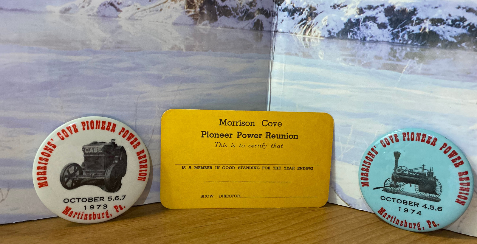 Vintage Morrisons Cove Pioneer Power Reunion Pins Lot Card 1973-74 Case Tractor