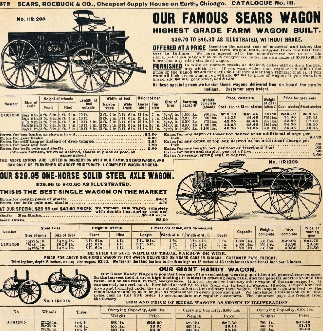 1969 Agriculture Horse Drawn Wagons 1901 Repro Advertisement Sears DWU16H