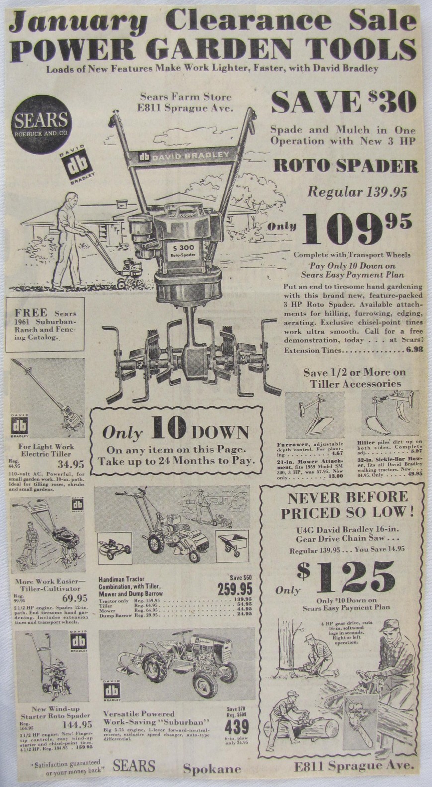 Vintage 1961 BRADLEY Roto Spader Tiller Newspaper Print Ad