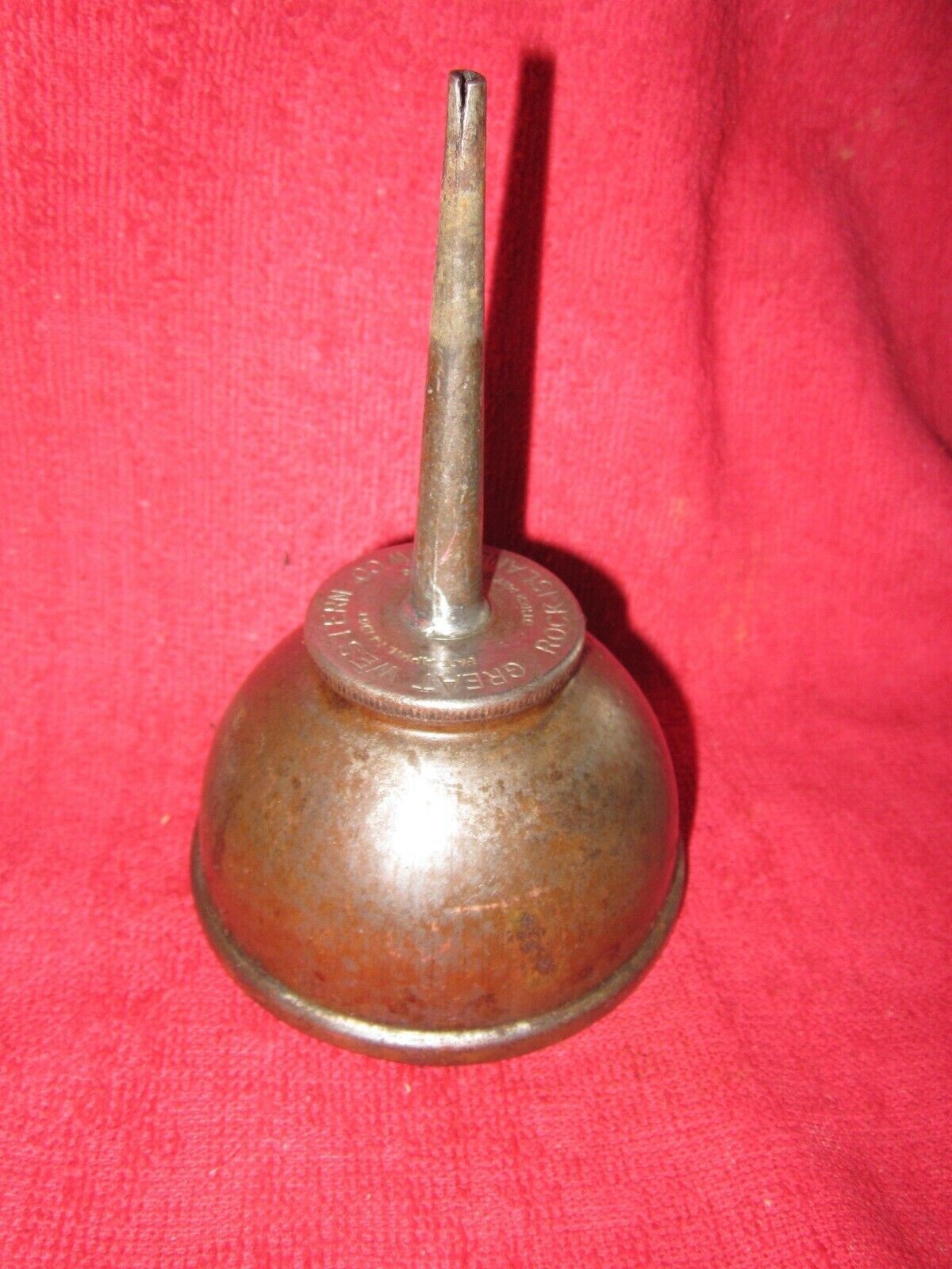 1908 GREAT WESTERN ROCK ISLAND PLOW Co. ILLINOIS, THUMB OILER OIL CAN