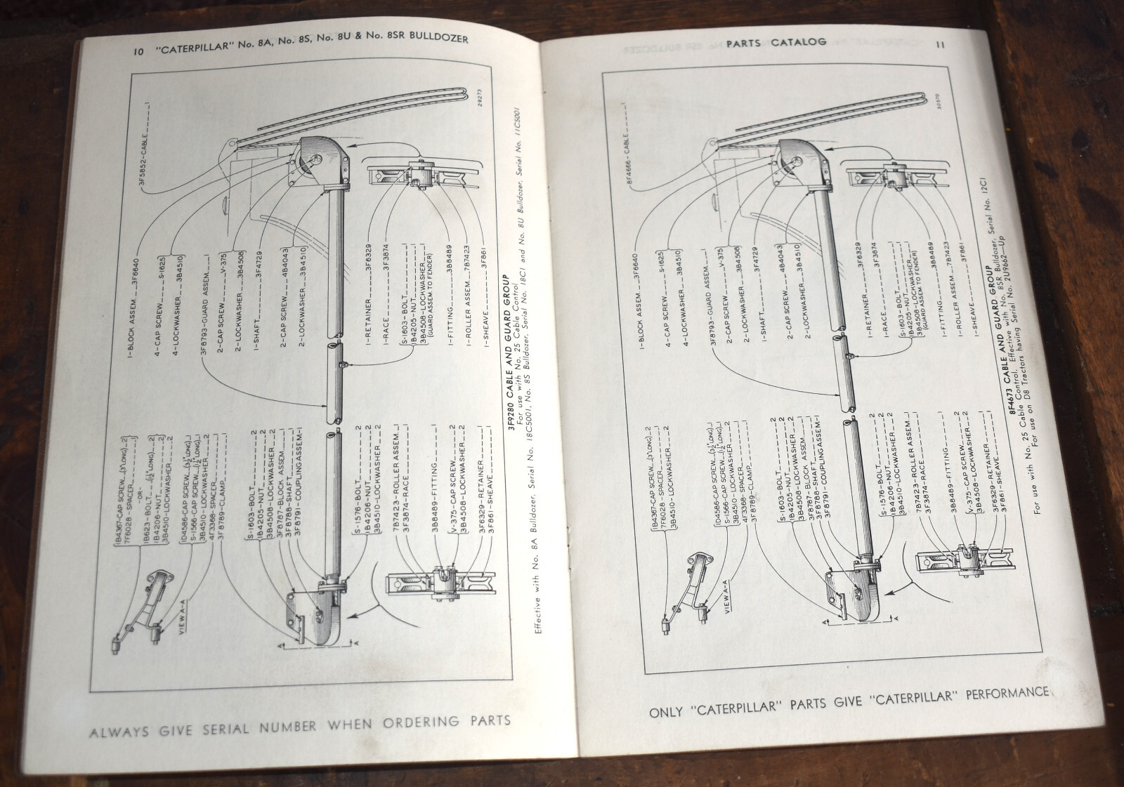 1950s Caterpillar No 8A 8S 8U 8SR Bulldozer Parts Catalog