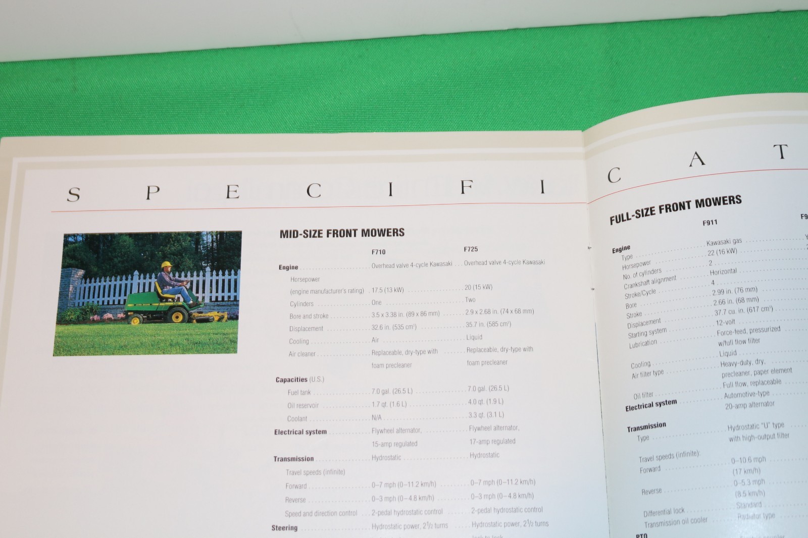 John Deere Commercial Front Mowers For 1996 Sales Brochure F710-F1145 MODELS