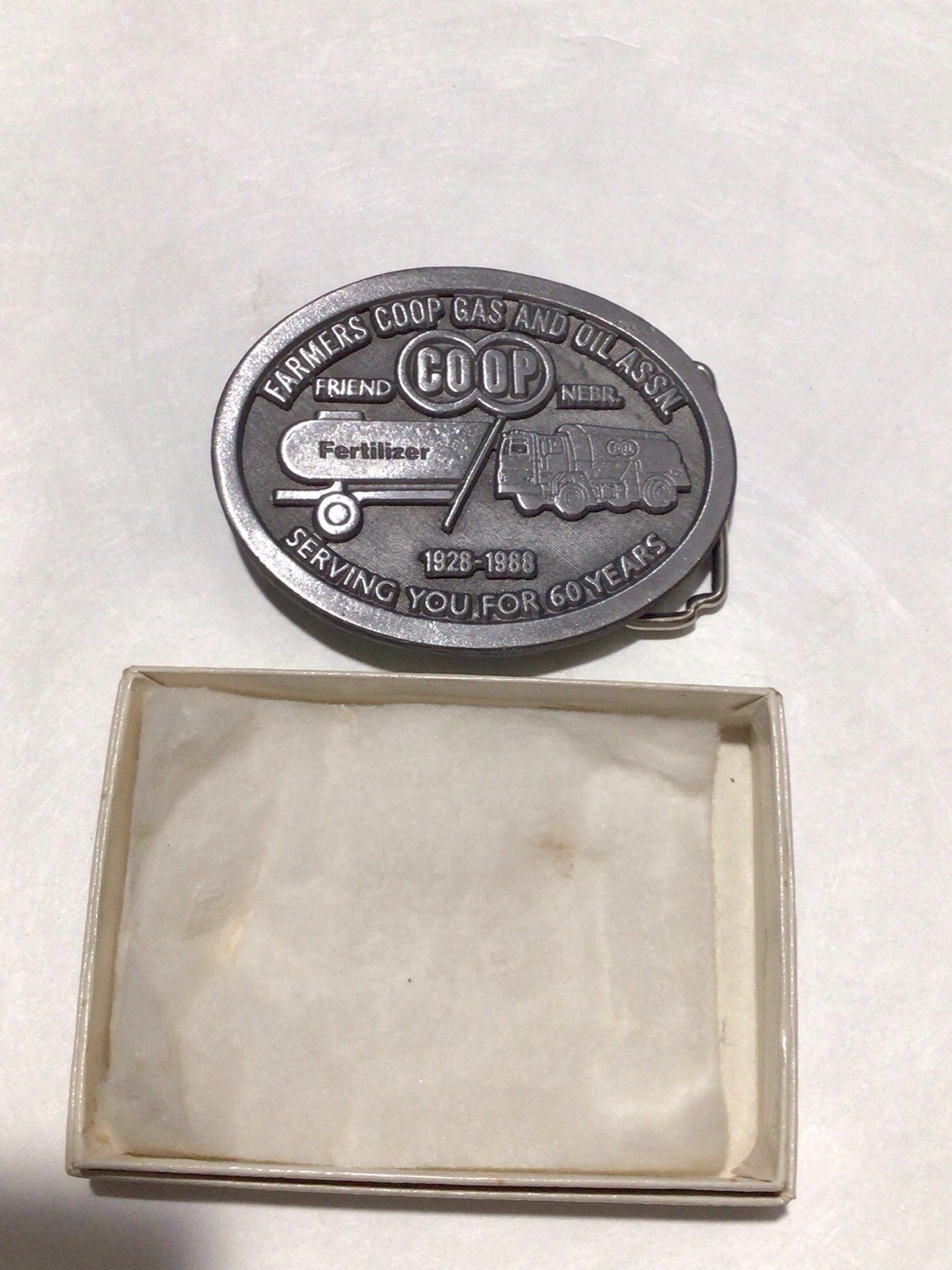Farmers CO-OP Belt Buckle Friend Nebraska Advertising 1928–1988 60th Anniversary