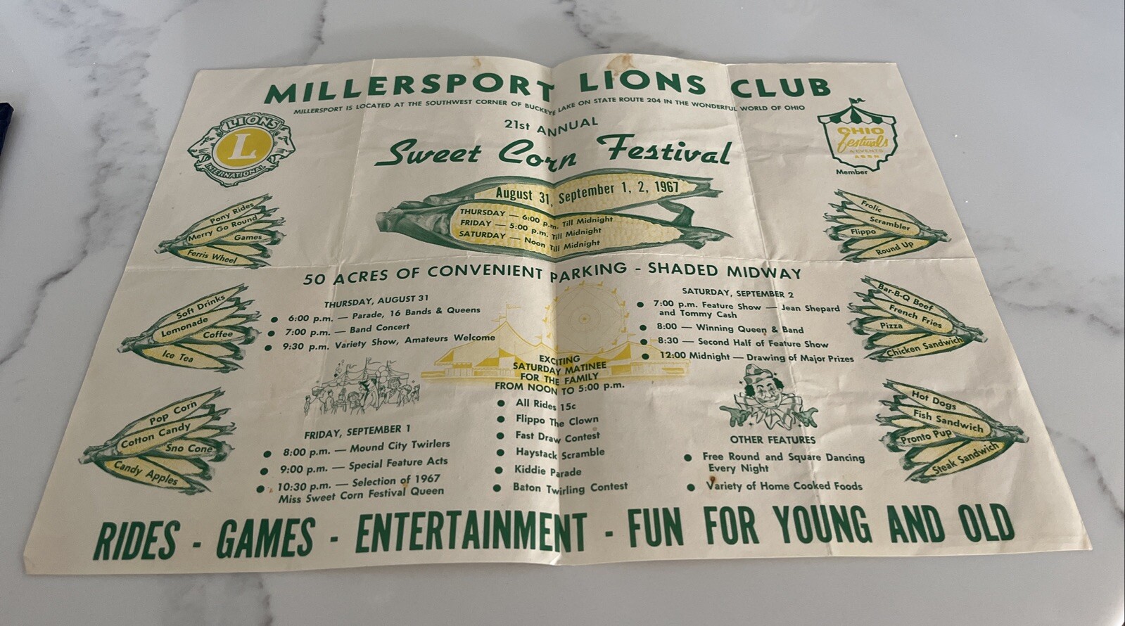 Vintage Millersport Lions Club Annual Sweet Corn Festival 1967 Ad Poster