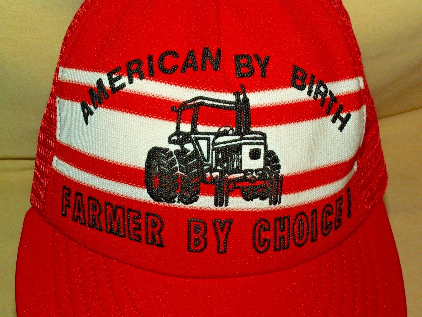 FARMER HAT AMERICAN BY BIRTH BY CHOICE TRACTOR FARM BASEBALL BALL CAP VINTAGE.