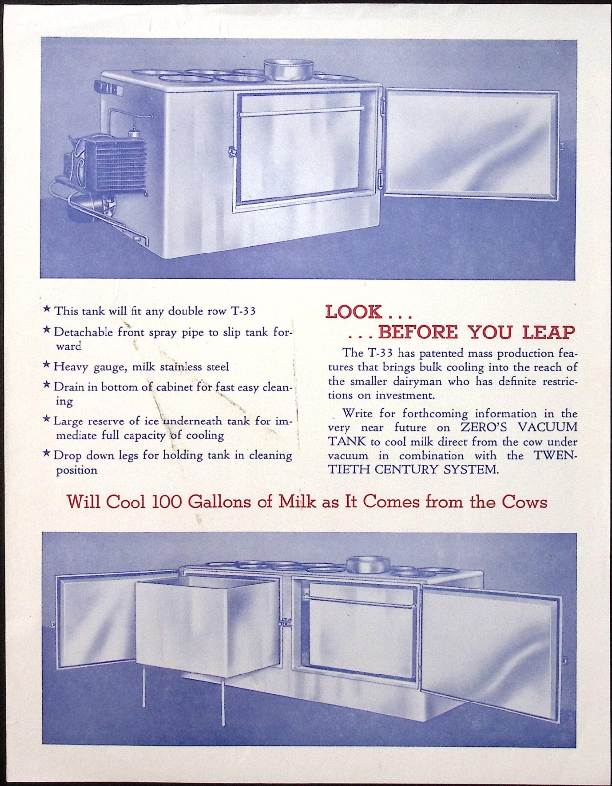 1954 T-33 Milk Refrigerator Milk Cooler Brochure Zero Sales Corp Washington MO
