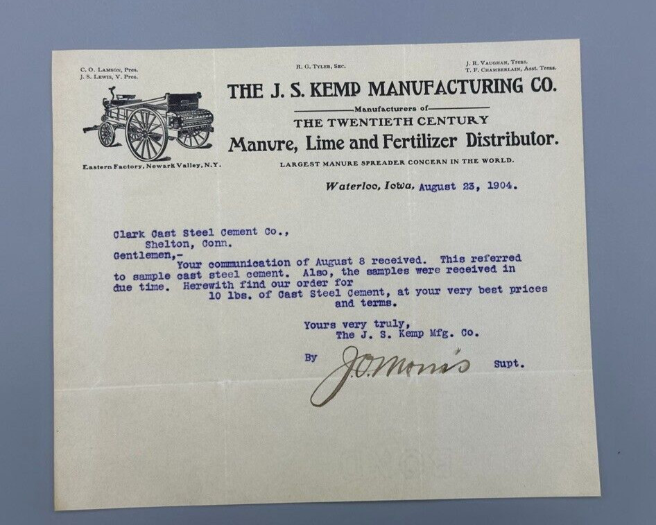 1904 JS KEMP Twentieth Century MANURE SPREADER Iowa WATERLOO Farm Advertising