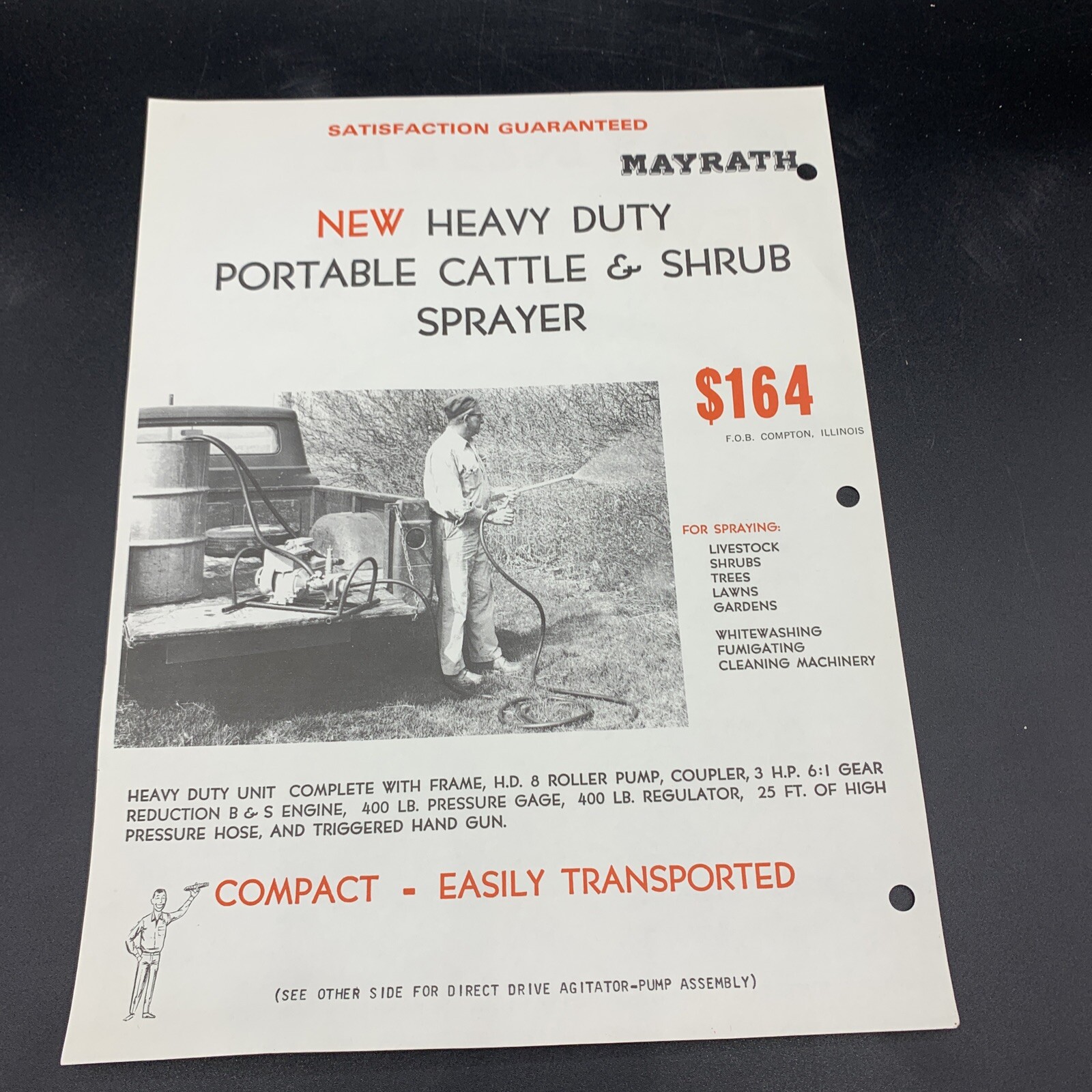 5 Original Mayrath Farm Implements Sales Brochures-Compton Illinois-1950’s
