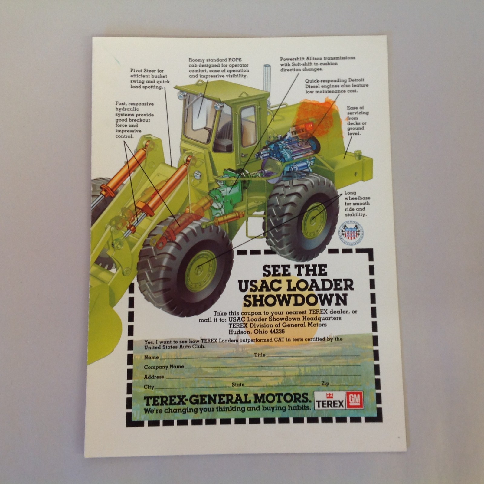 Vtg 1978 Terex-General Motors Color Fold Out Brochure 72-51B Tom Venezia Jr