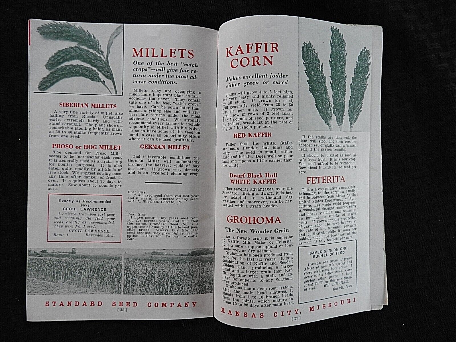 c.1920 « Standard Farm Seeds » Kansas City MO Soy Beans Field Corn Alfalfa Catalog