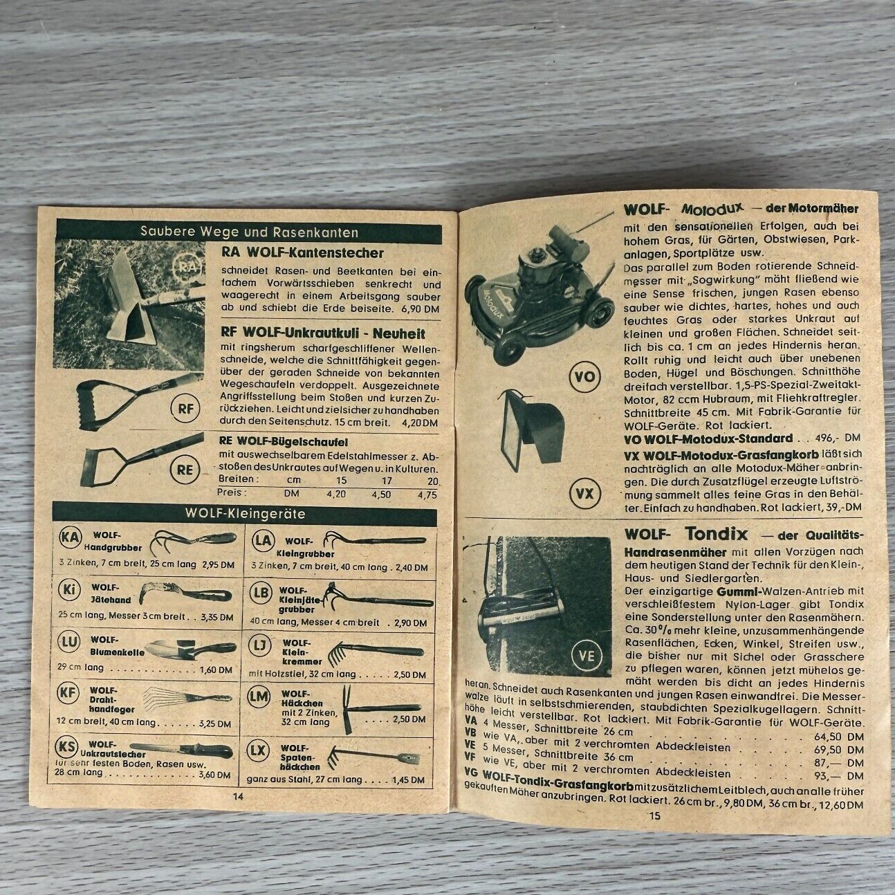 Vtg 1955 Lawn Brochure Wolf Garten Equipment Mower Tools Guide & Old Reciept