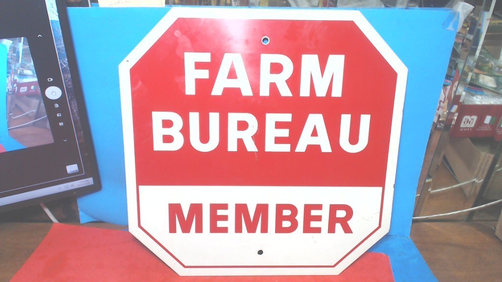 Vintage- Farm Bureau & Stop Sign- 15&Prime; X 15&Prime;-RED & WHITE– Metal Sign