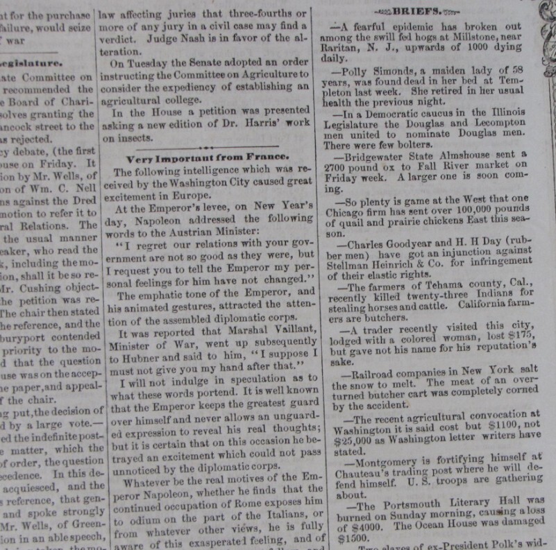 Antique 1859 Boston Massachusetts Farm News Newspaper