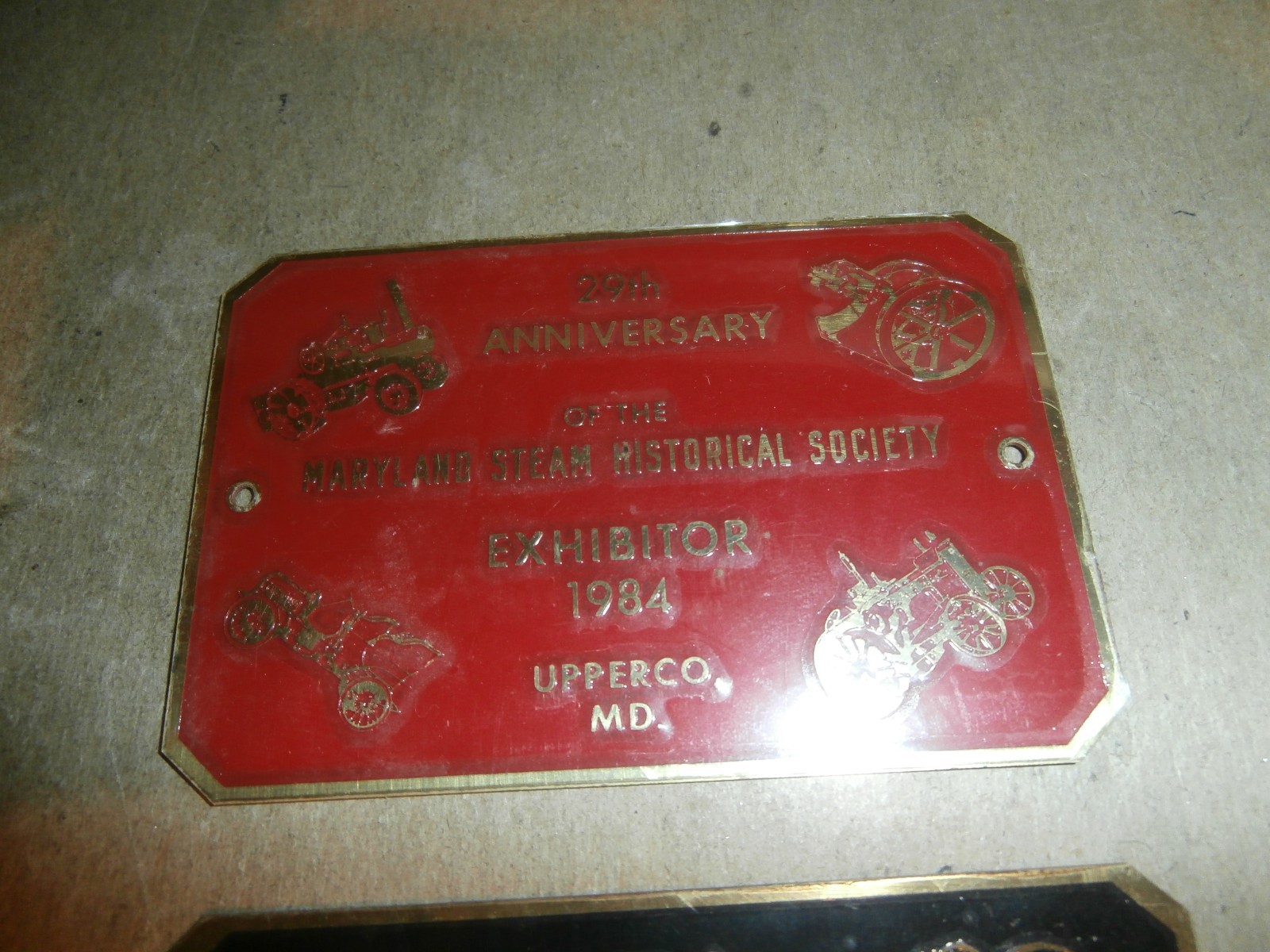 2 Vintage Brass Dash Plaques Maryland Steam Historical Society Upperco 1982 1984