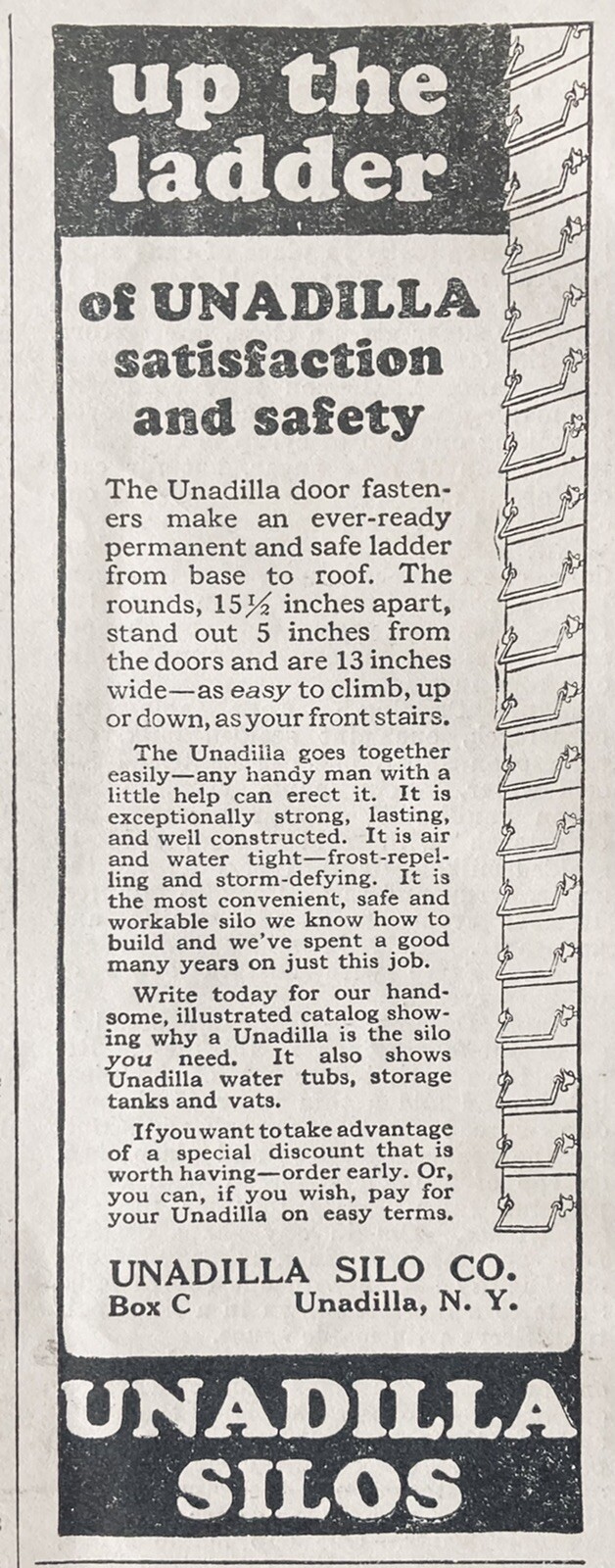 1926 AD.(XH5)~UNADILLA SILO CO. UNADILLA, NY. FARM STORAGE SILOS