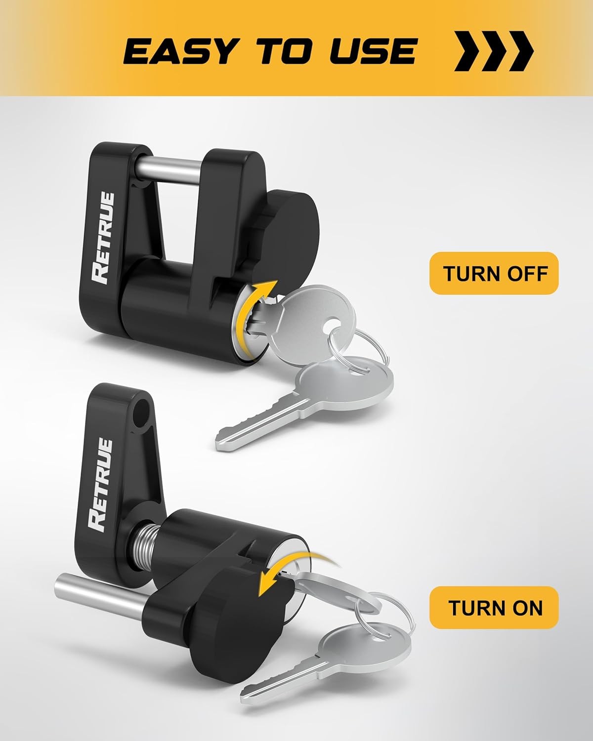RETRUE Trailer Tongue Coupler Lock with Cap, Trailer Hitch Lock,Dia 1/4 Inch, 3/