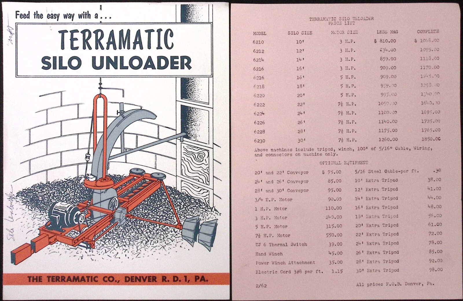 1950s Terramatic Silo Unloader Brochure The Terramatic Co Denver PA