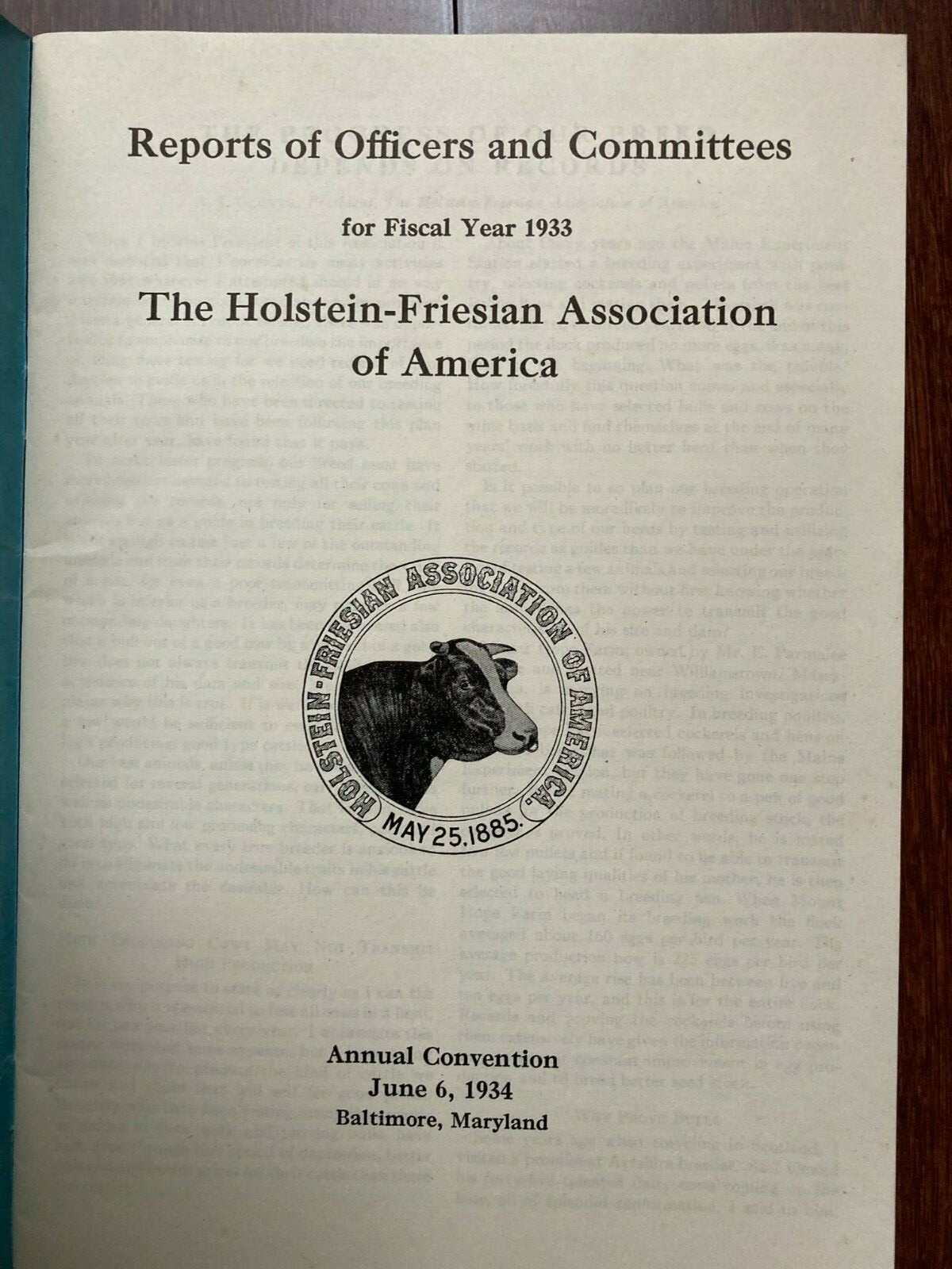 1934 BALTIMORE MARYLAND ~ THE HOLSTEIN-FRIESIAN ASSOC. OF AMERICA ~ AUDIT REPORT