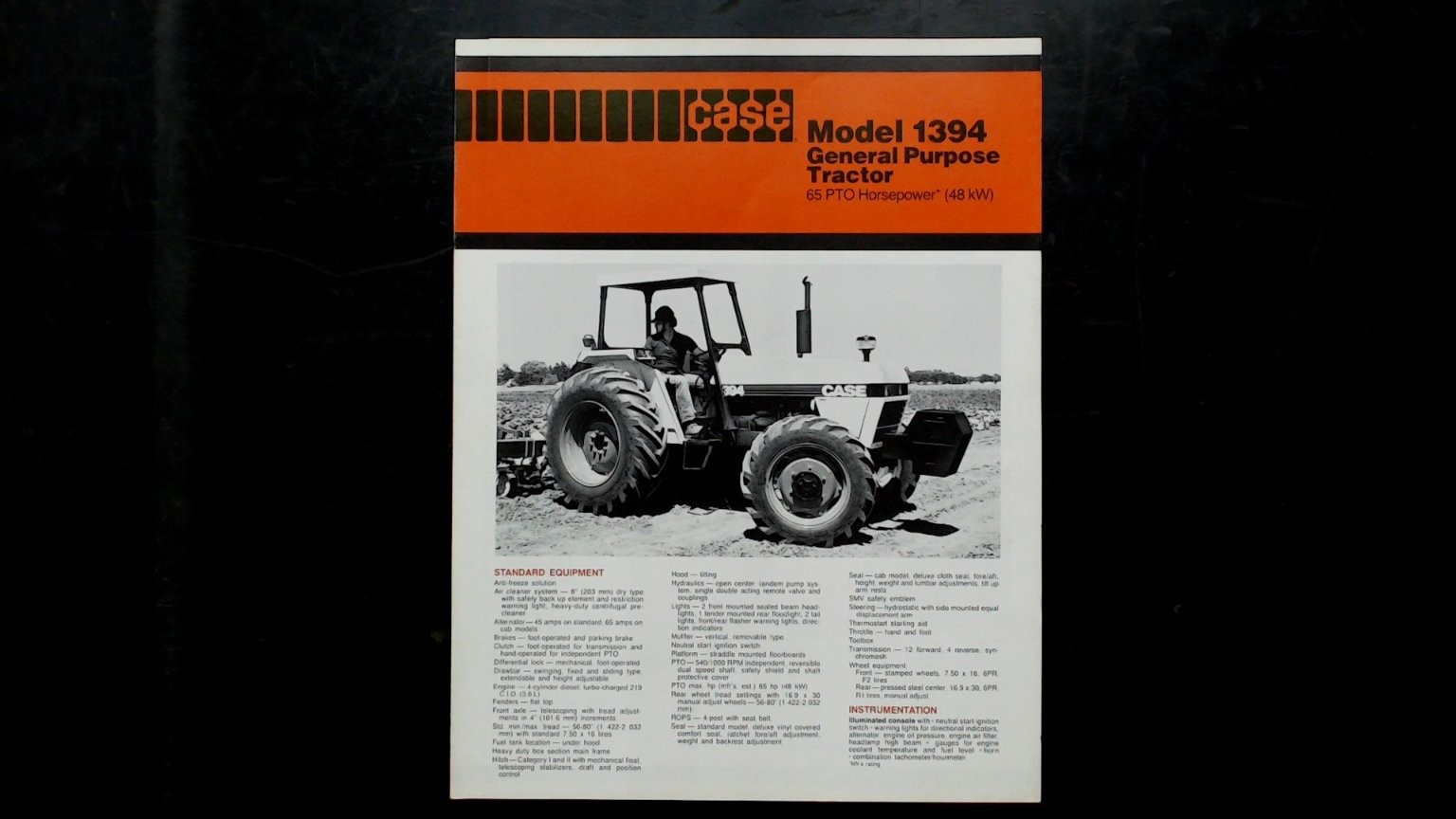 Case Model 1394 General Purpose Tractor Brochure Vintage 1970s Black White