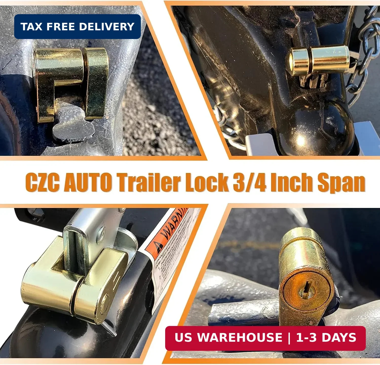 CZC AUTO Trailer Lock Dia 1/4 Inch, Coupler Lock 3/4 Inch Span Trailer Hitch Loc