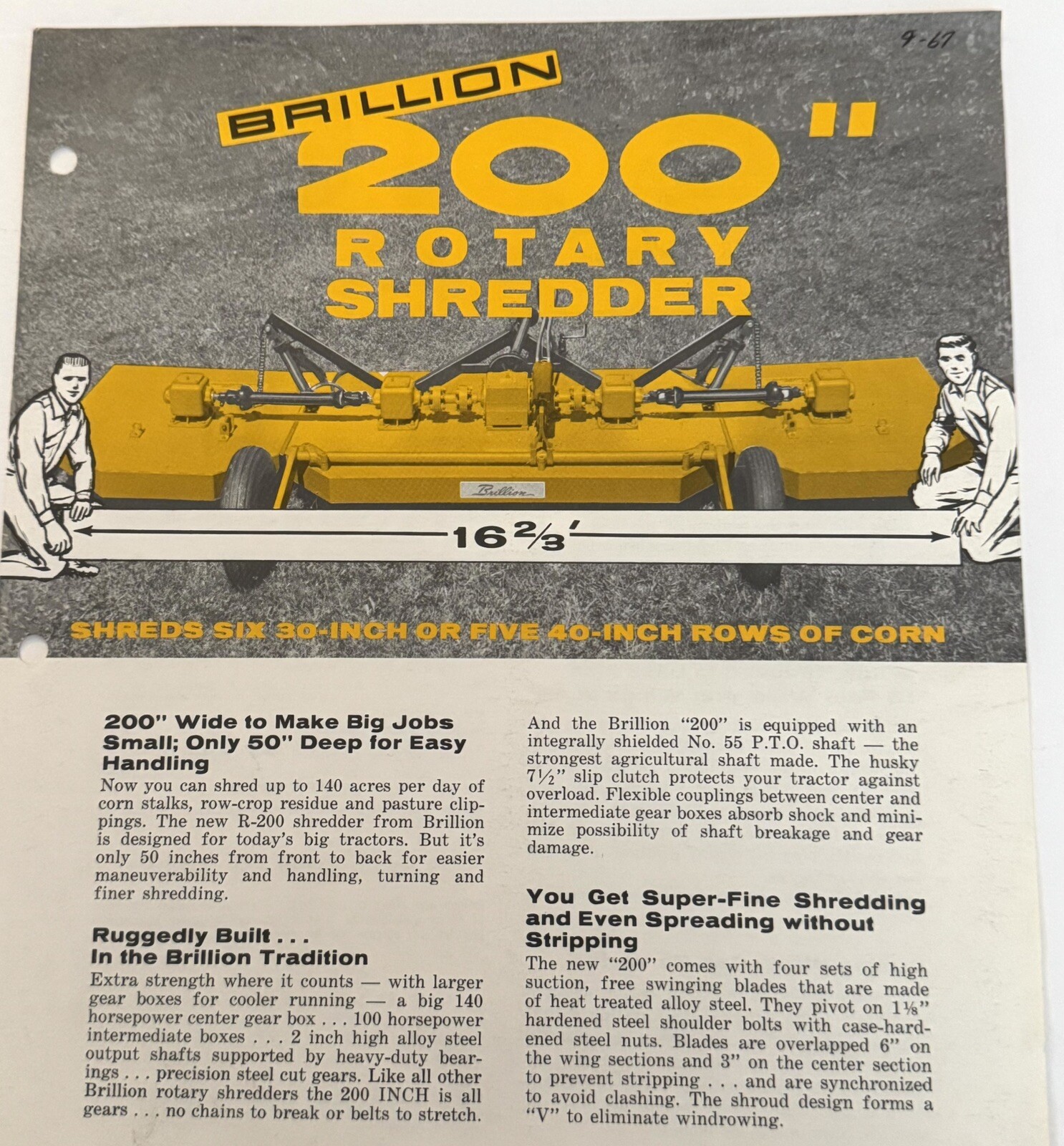 Vintage 1967 Brillion 200&Prime; Rotary Shredder Farm Tool 2-page Sales Brochure