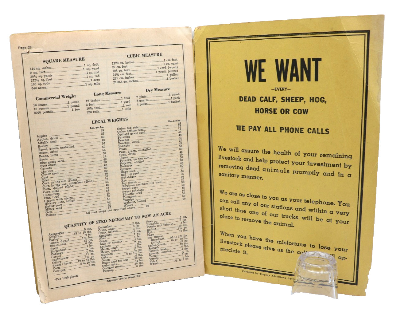 Farm Record Book 1949 Watertown Rendering Co., Watertown, South Dakota Terpstra