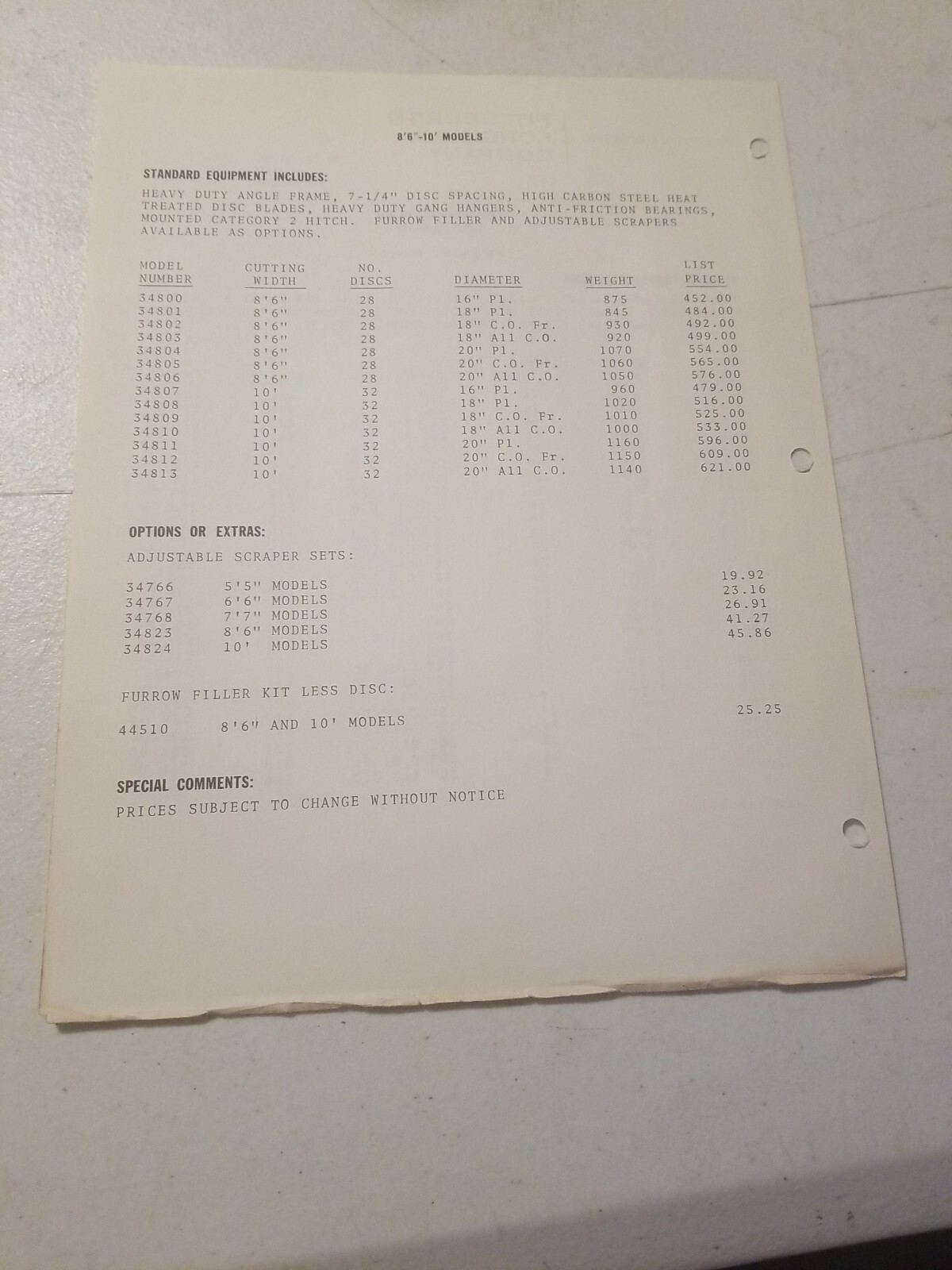 1970 PITTSBURGH FORGINGS CO. RIGID MOUNTED DISC HARROWS BROCHURE &PRICE LIST
