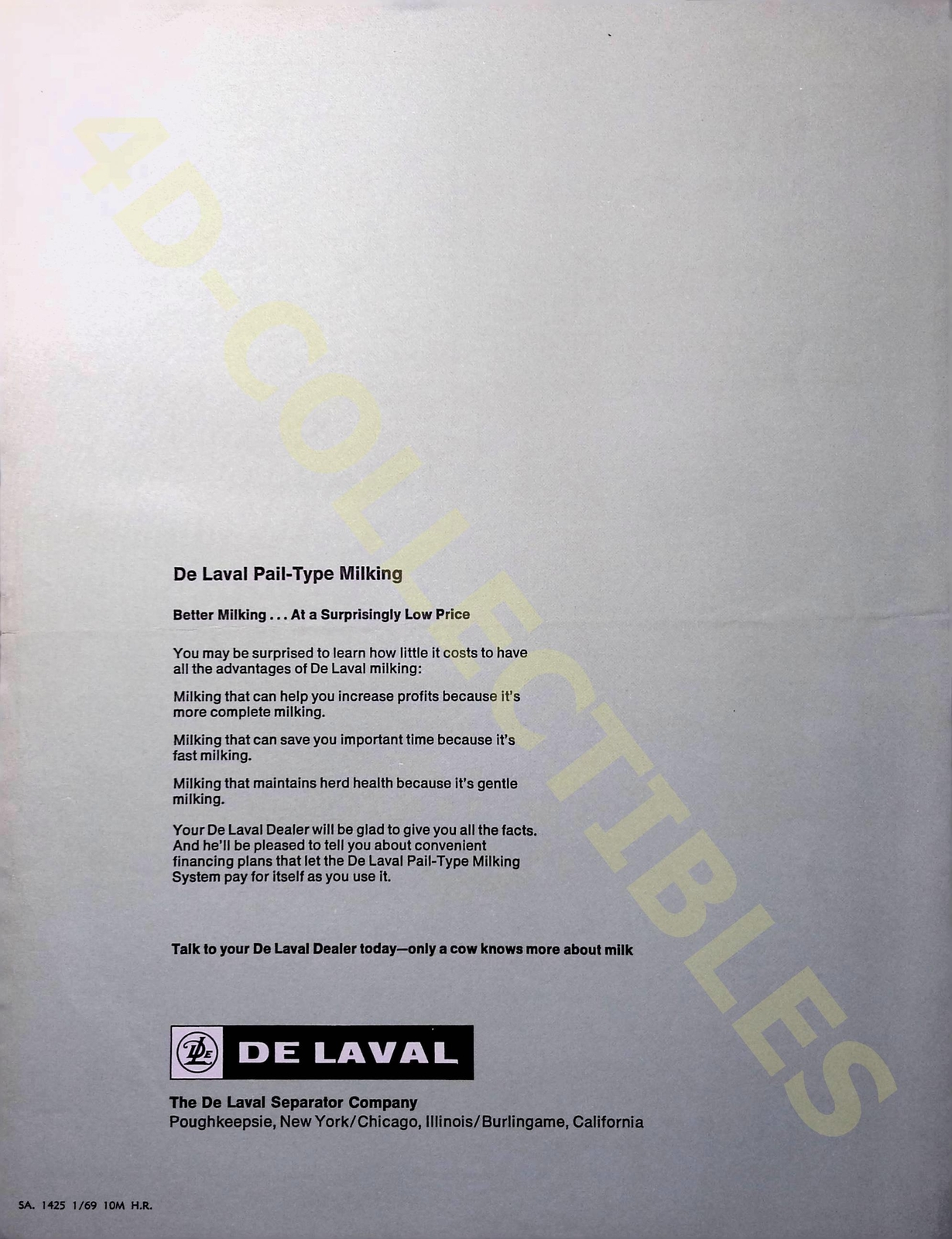 Vintage Farm Brochure De Laval Pail Type Milking System 1960s