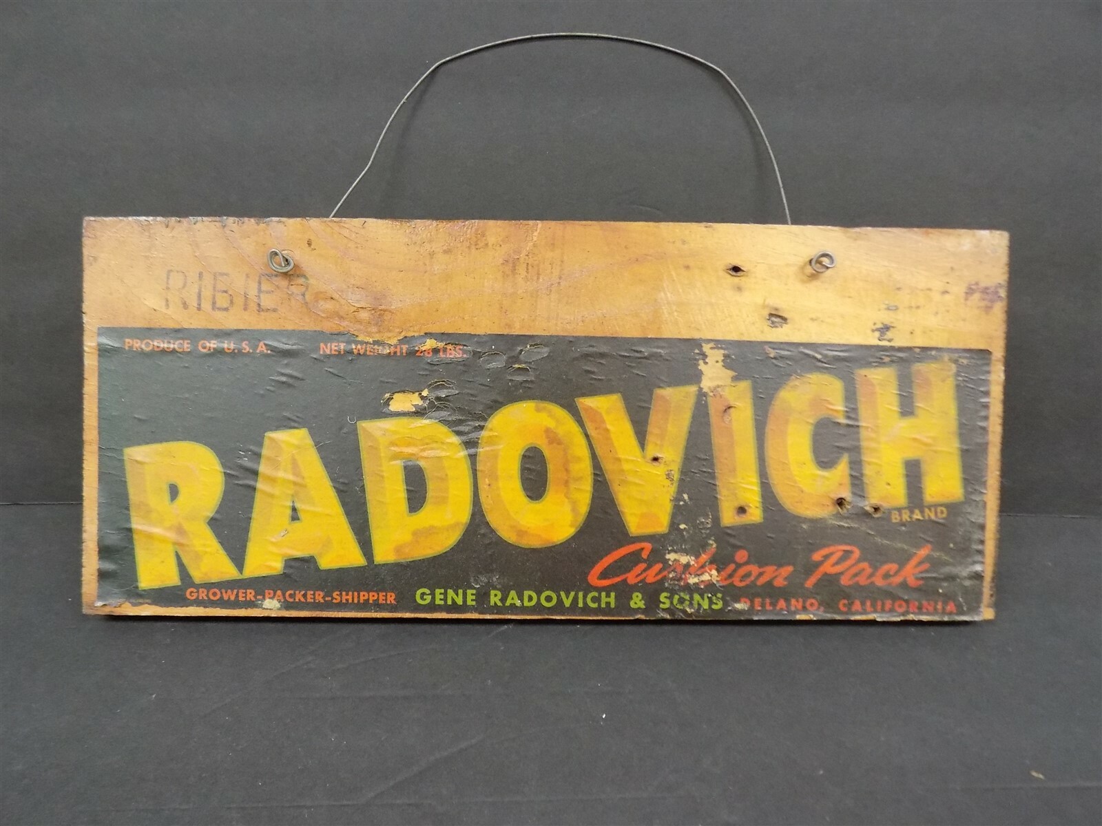 Vintage Delano, Calif. Radovich Wood Shipping Crate Sign