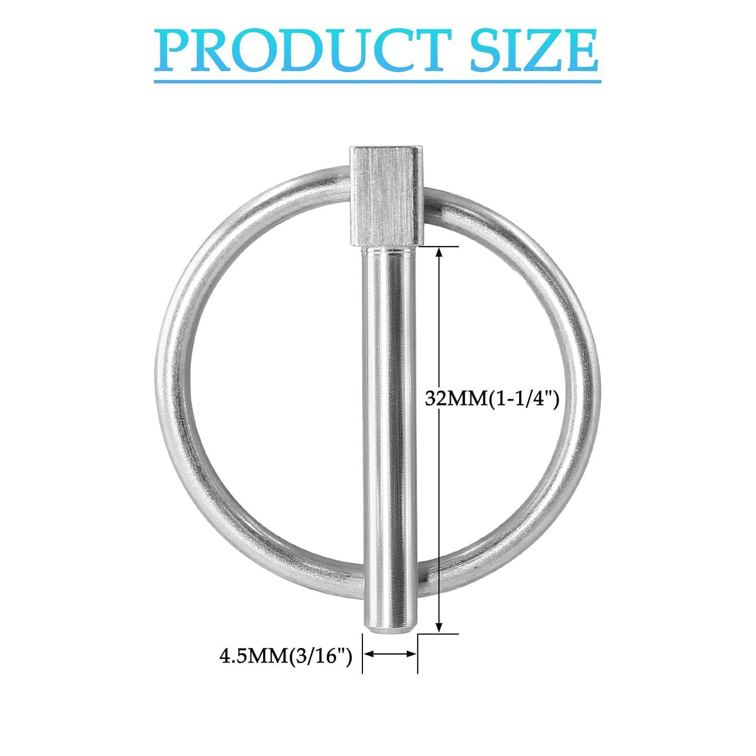 2 Pcs Heavy Duty Lynch Pin, Stainless Steel 3/16&Prime; X 1-1/4&Prime; Linch Pin with Ring f