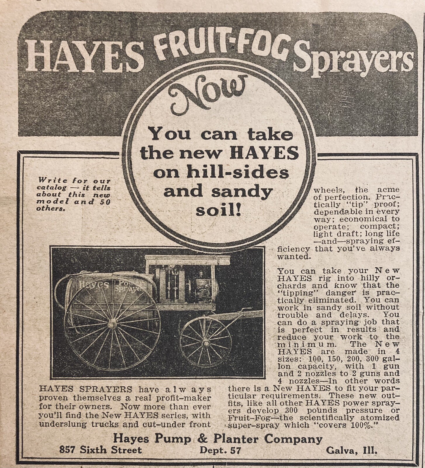 1928 AD.(XH63)~HAYES PUMP & PLANTER CO. GALVA, ILL. HAYES ORCHARD FRUIT SPRAYERS