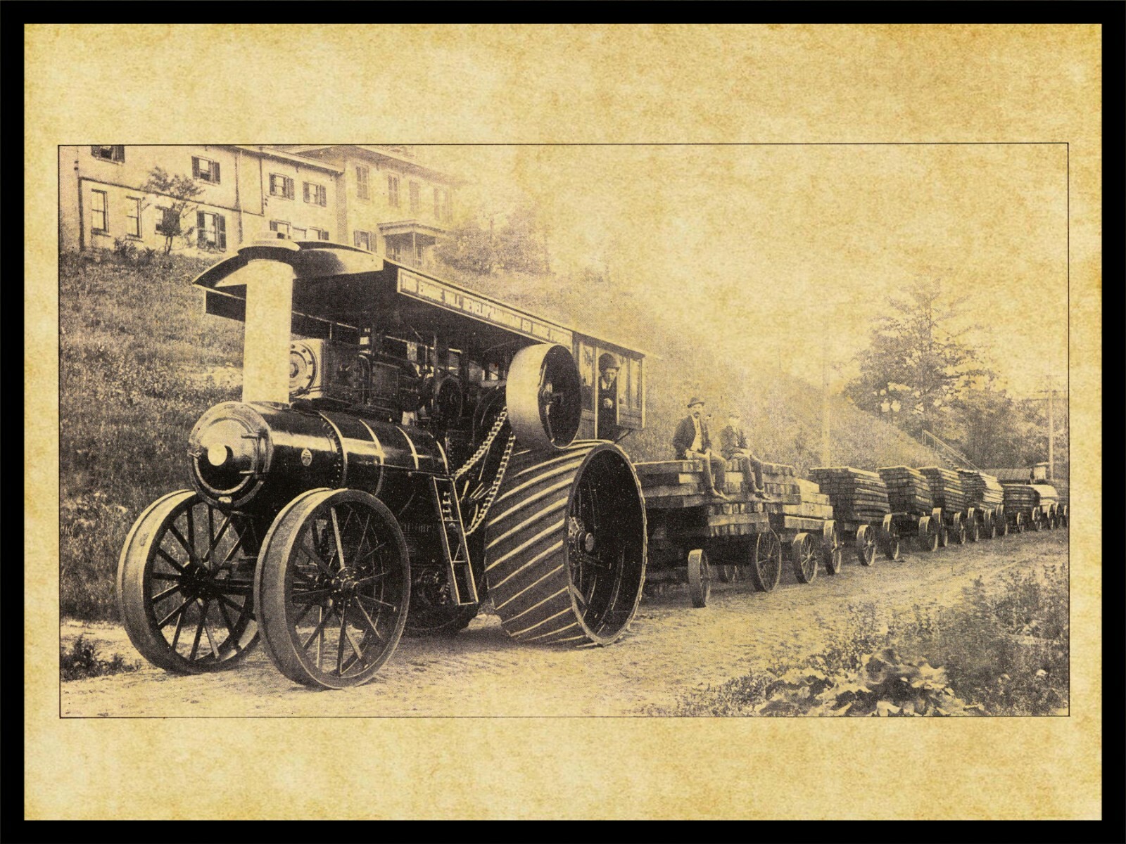 1905 Russell Road Locomotive Pulling Lumber Train NEW Metal Sign: Massillon OhiO