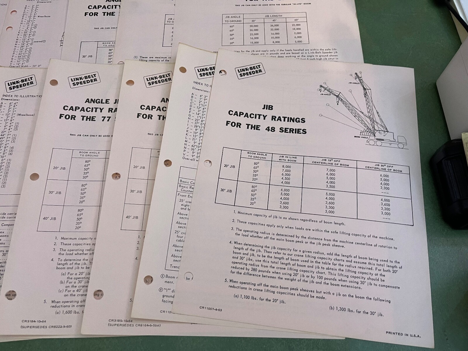 Link Belt Speeder Fly Sheet & Rating Sheets Lot 56 Pieces