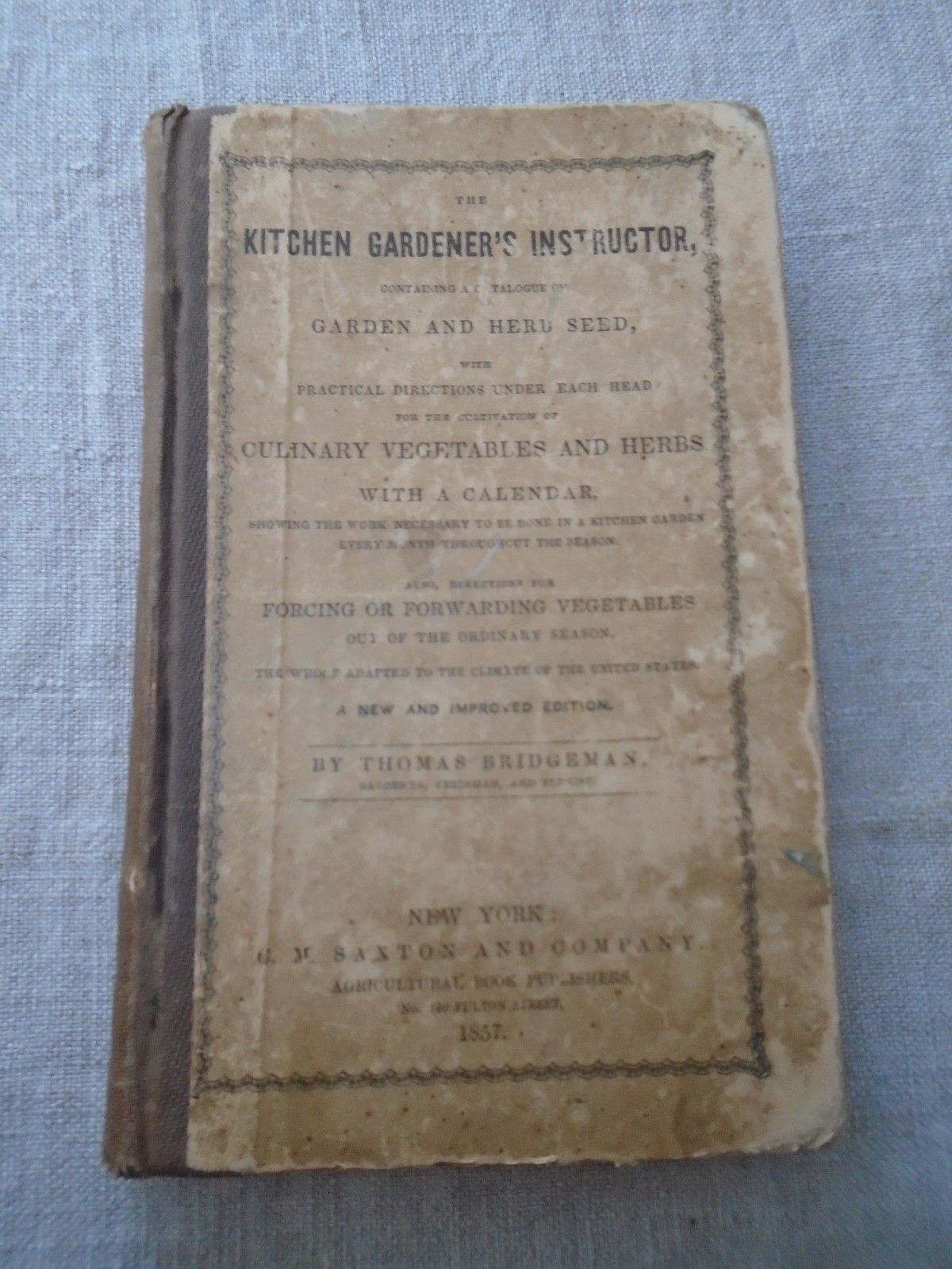 Rare 1857 Seed Catalogue Kitchen Gardner&rsquo;s Instructor Thomas Bridgeman New Ed