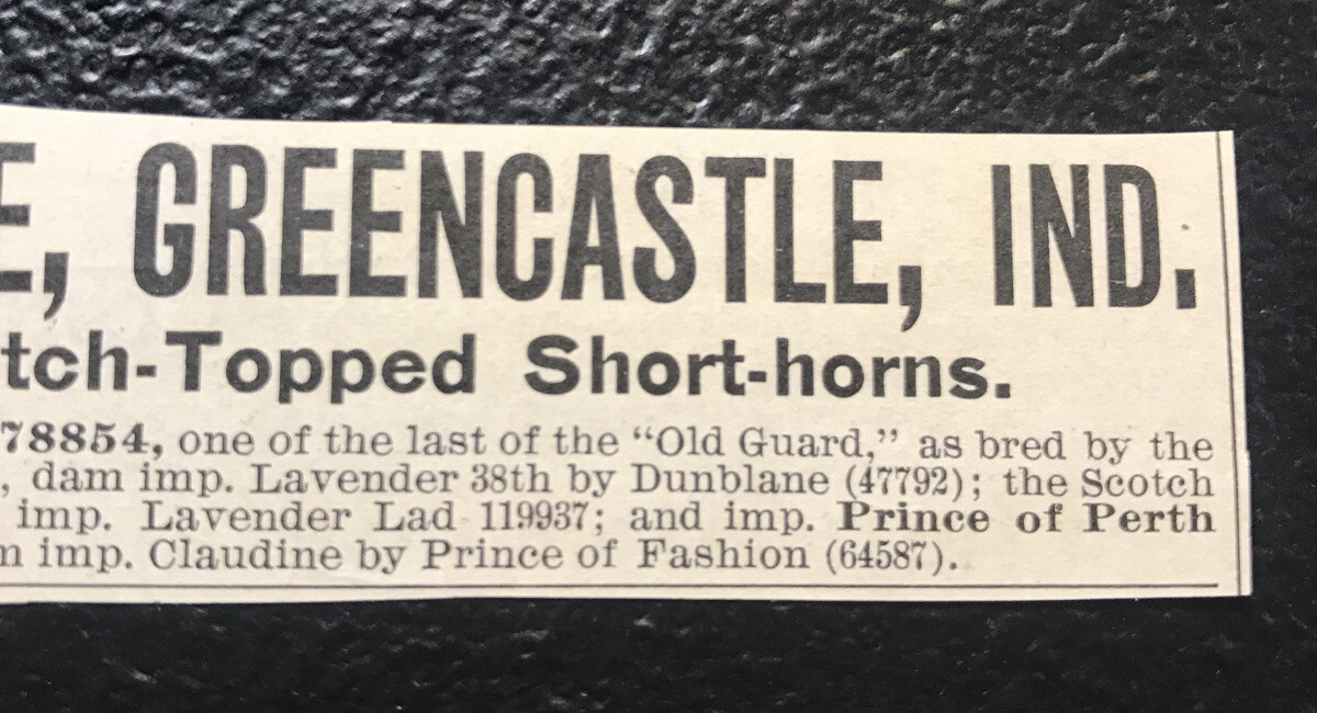 1902 Lockridge Farm Cattle Cow Advertising – Greencastle – Indiana