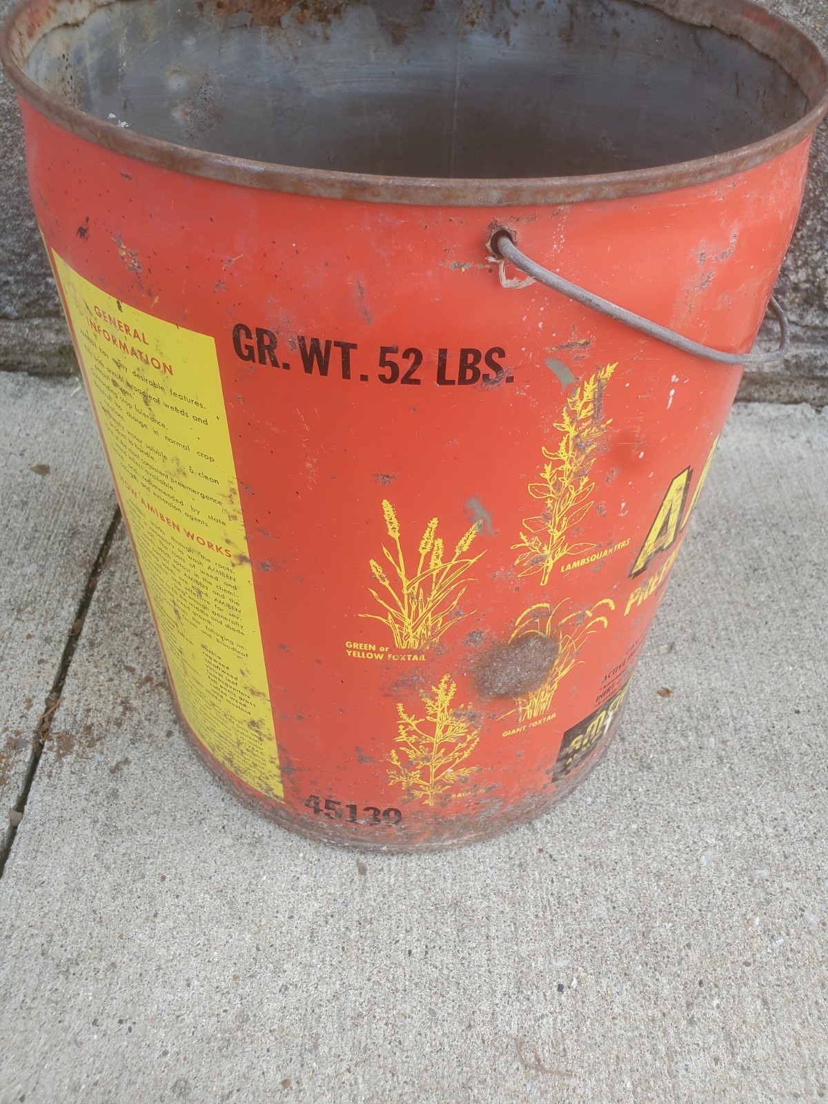 5 Gallon Metal Can Amiben Herbicide No Lid Soybean Weed Control Farm Decor #5