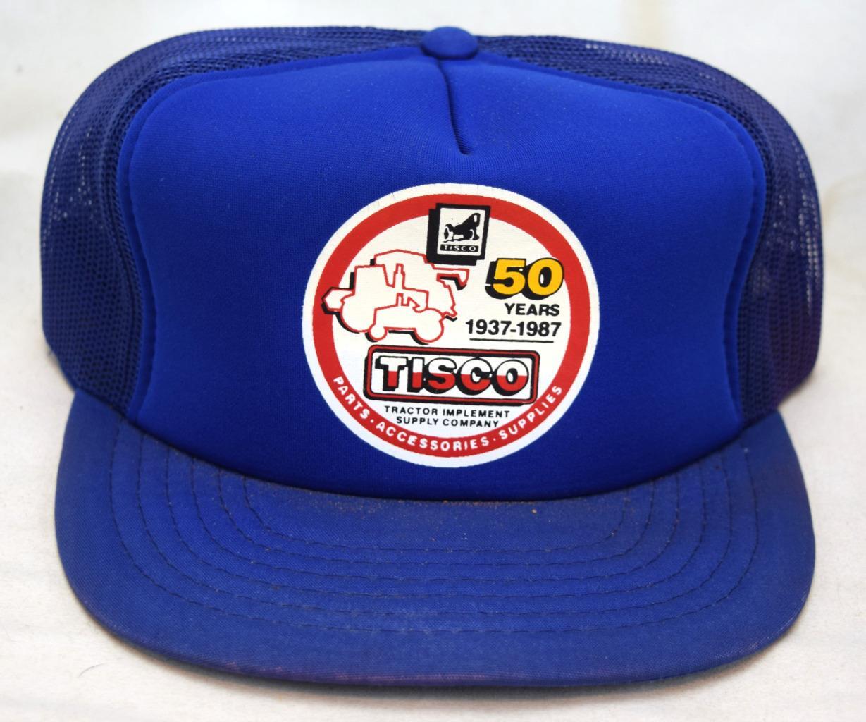 Vintage Yupoong TISCO Tractor Implements Blue Mesh Snapback Trucker Hat
