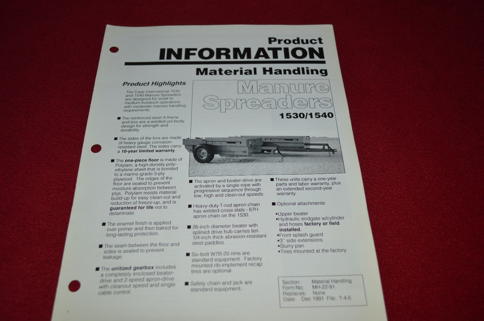 Case International 1530 1540 Manure Spreader Dealers Brochure AMIL7