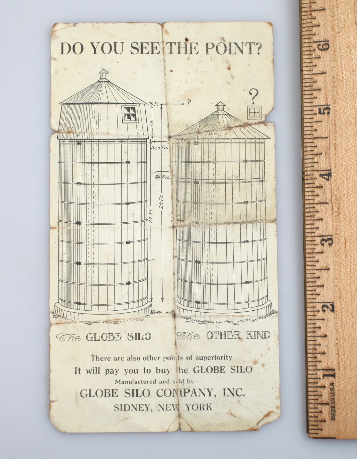 Vintage Globe Silo Advertising Paper Sidney New York
