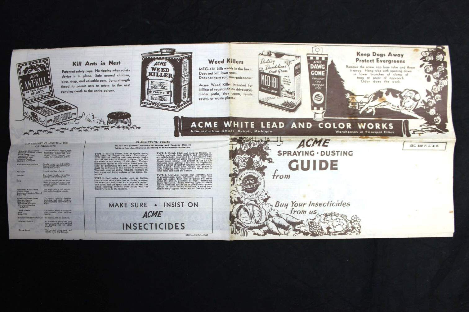 VINTAGE ACME SPRAYING DUSTING GUIDE ADVERTISING FOLD-OUT MAILER ~ INSECTICIDE