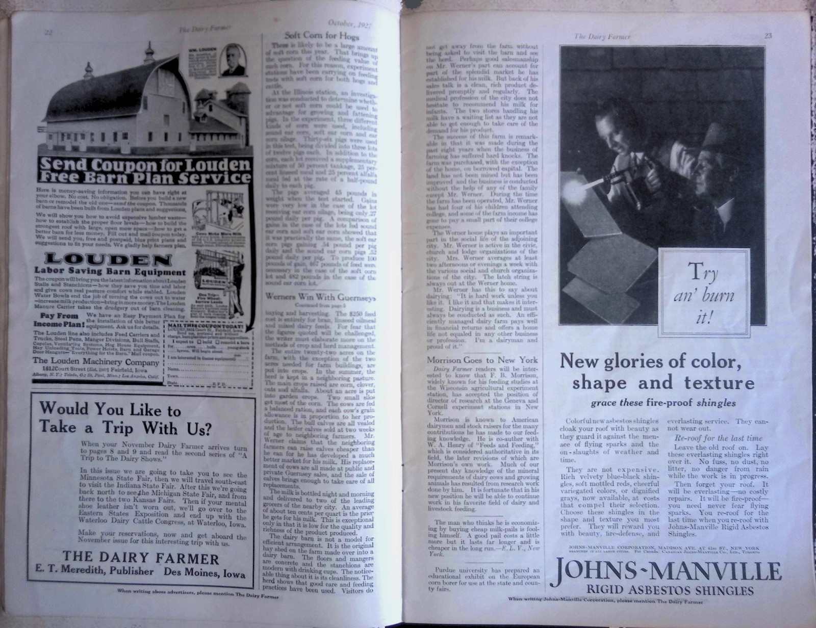 The Dairy Farmer Magazine Oct 1927 Des Moines Iowa Purina IH Bell System