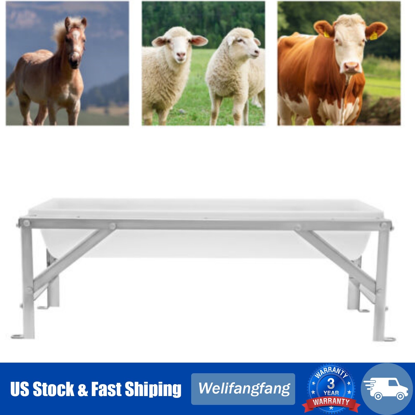 Livestock Feed Trough, Long Large Capacity Feeder, Feed Trough with Stand