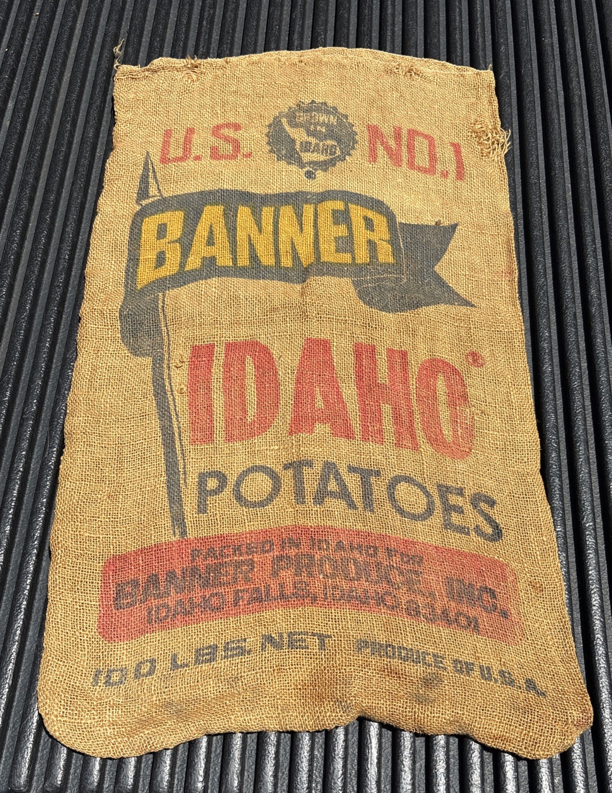 Vintage BANNER Produce Inc. Idaho Potatoes 100 LB USA Burlap Bag Sack