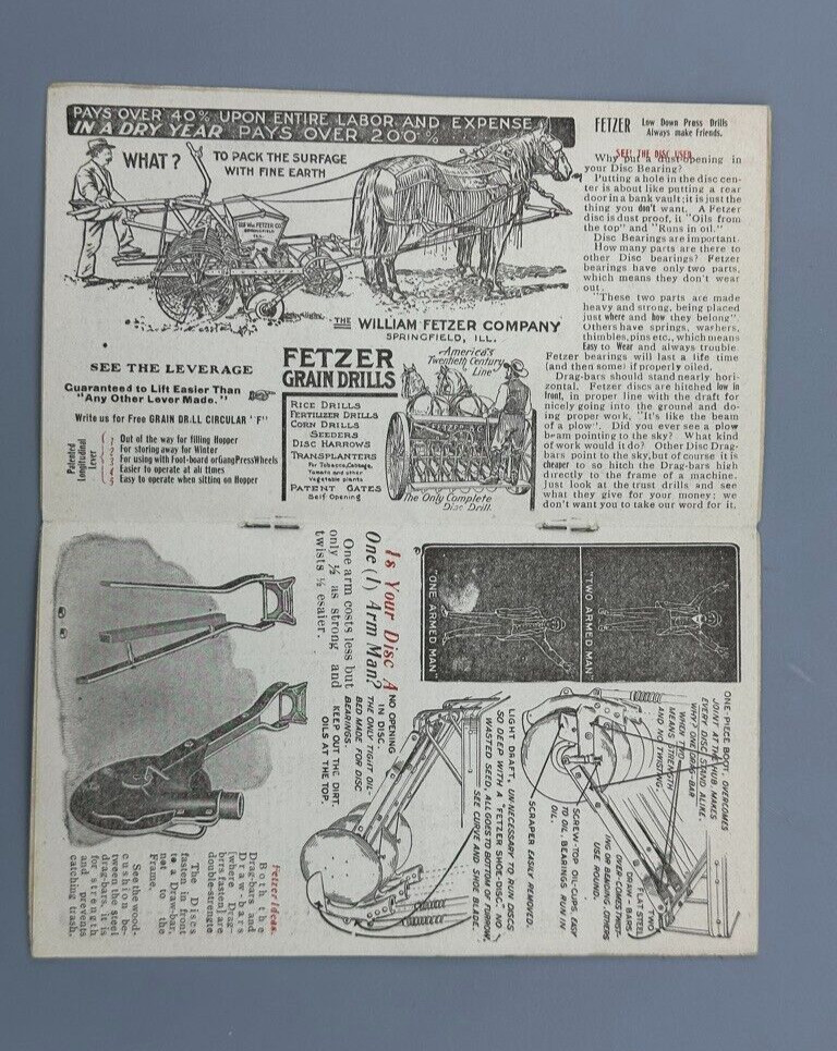 c 1890 FETZER GRAIN DRILL Farm Advertising Booklet SPRINGFIELD Illinois
