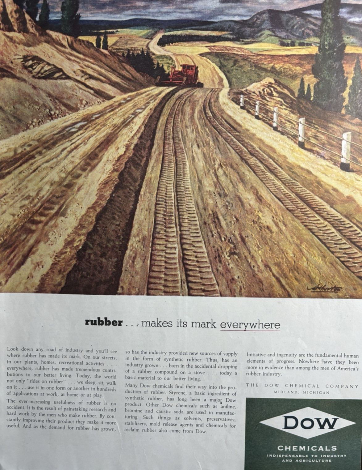 Dow Chemical company Midland Mich Rubber Grader Industry Vintage Print Ad 1952